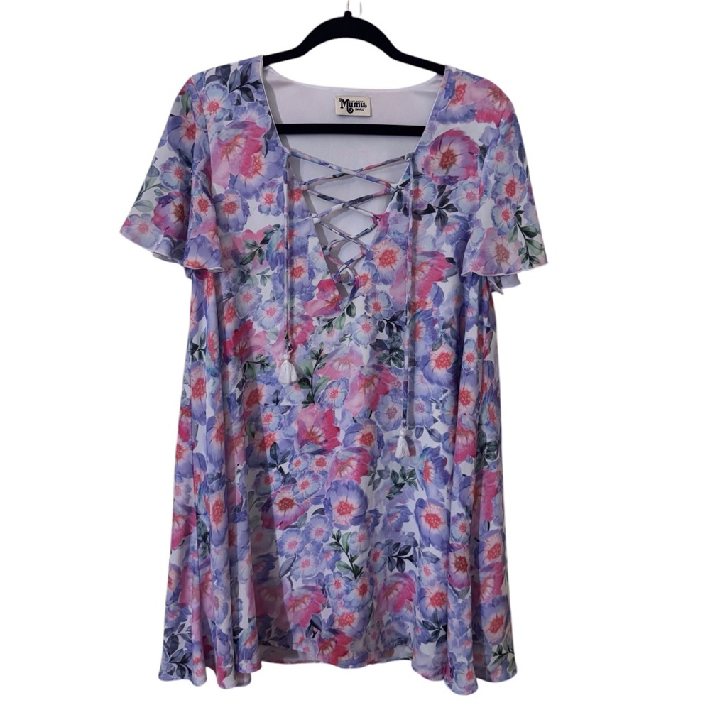 Show Me Your Mumu Size Small Boho Western Floral Print Kylie Lace Up Mini Dress